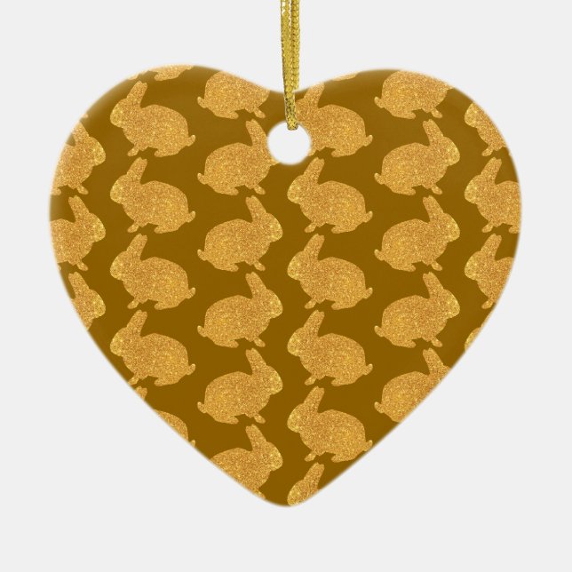 Golden Bunnies Ceramic Ornament (Front)