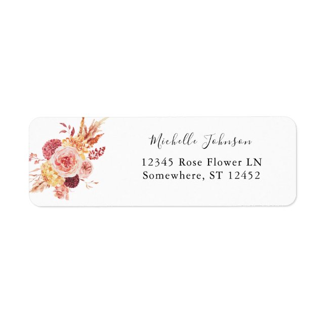 Golden Burgundy Blush Pink Floral Adresse de retou (Devant)