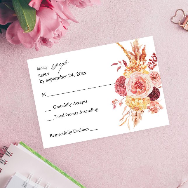 Golden Burgundy Blush Rose Floral no Repas RSVP (Créateur téléchargé)