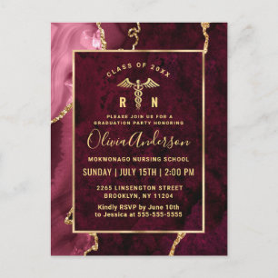 Golden Burgundy RN Graduation Party Invitation