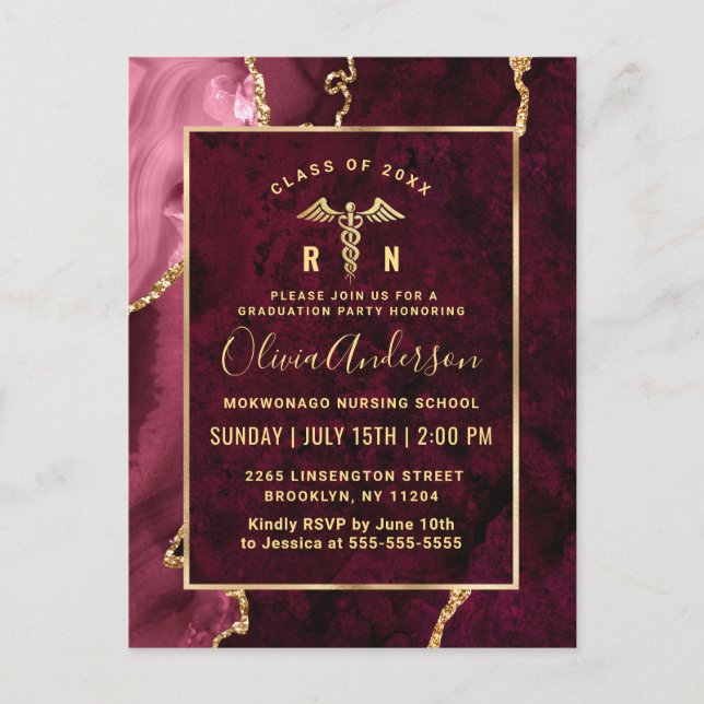 Golden Burgundy RN Graduation Party Invitation (Devant)