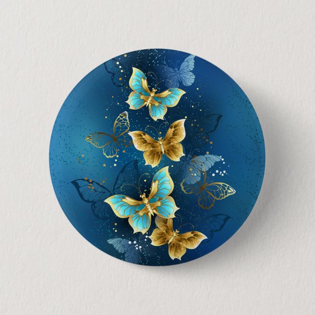 Golden butterflies 2 inch round button (Front)