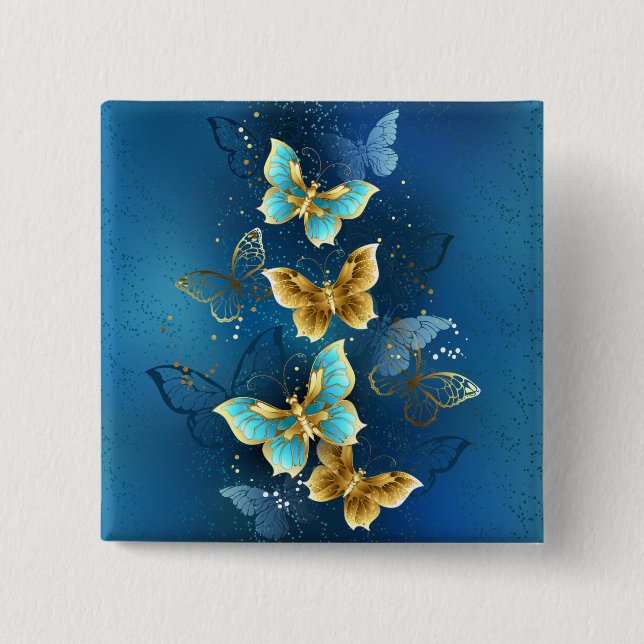 Golden butterflies 2 inch square button (Front)