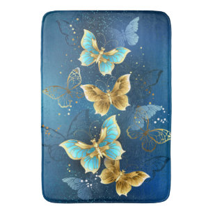 Golden butterflies bath mat