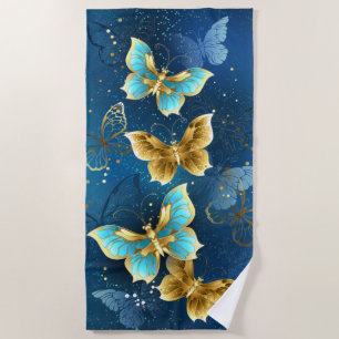 Golden butterflies beach towel