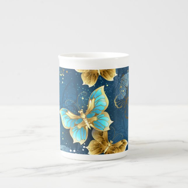 Golden butterflies bone china mug (Front)