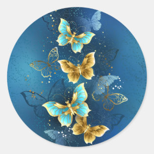 Golden butterflies classic round sticker