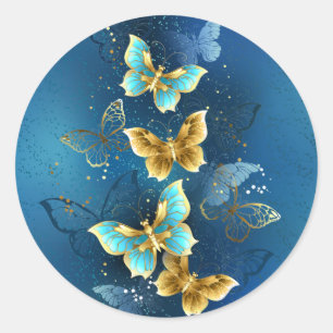 Golden butterflies classic round sticker