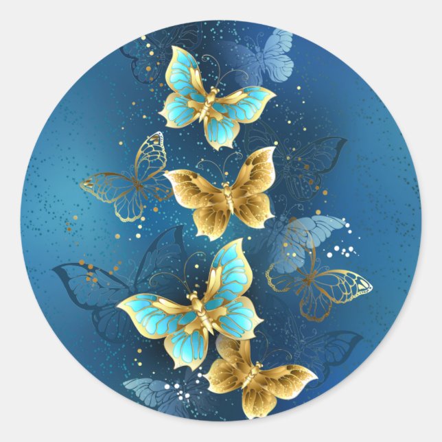 Golden butterflies classic round sticker (Front)