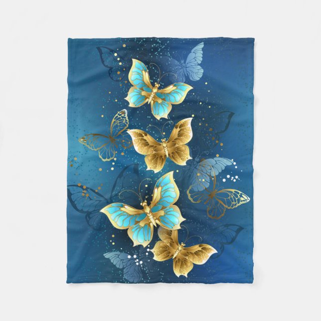 Golden butterflies fleece blanket (Front)