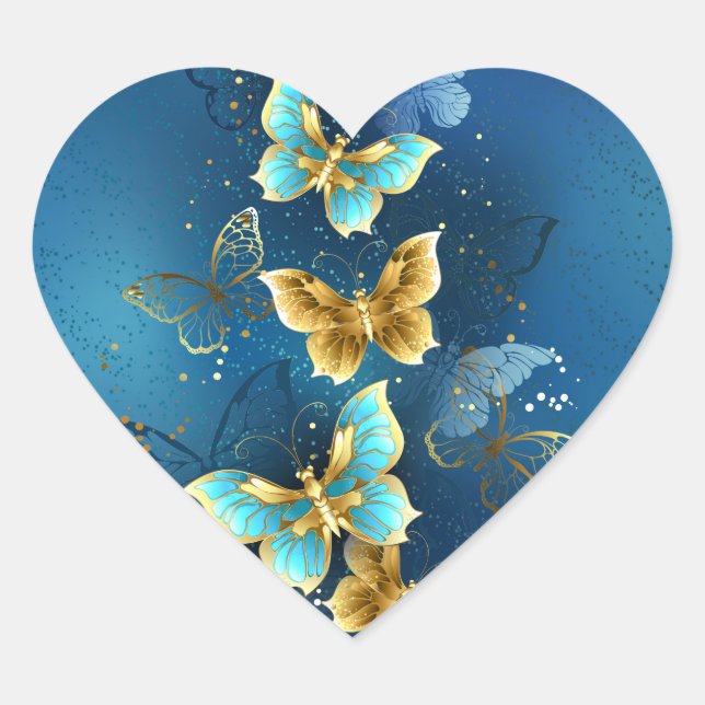 Golden butterflies heart sticker (Front)