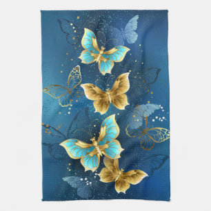 Golden butterflies kitchen towel