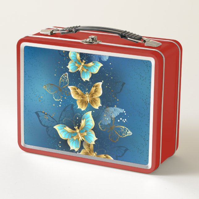 Golden butterflies metal lunch box (Front)