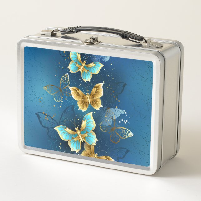 Golden butterflies metal lunch box (Front)