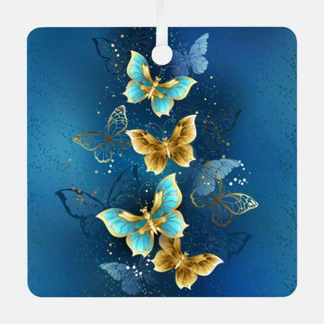 Golden butterflies metal ornament (Front)