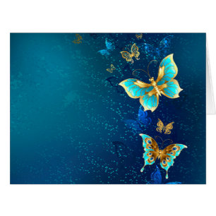 Golden Butterflies on a Blue Background