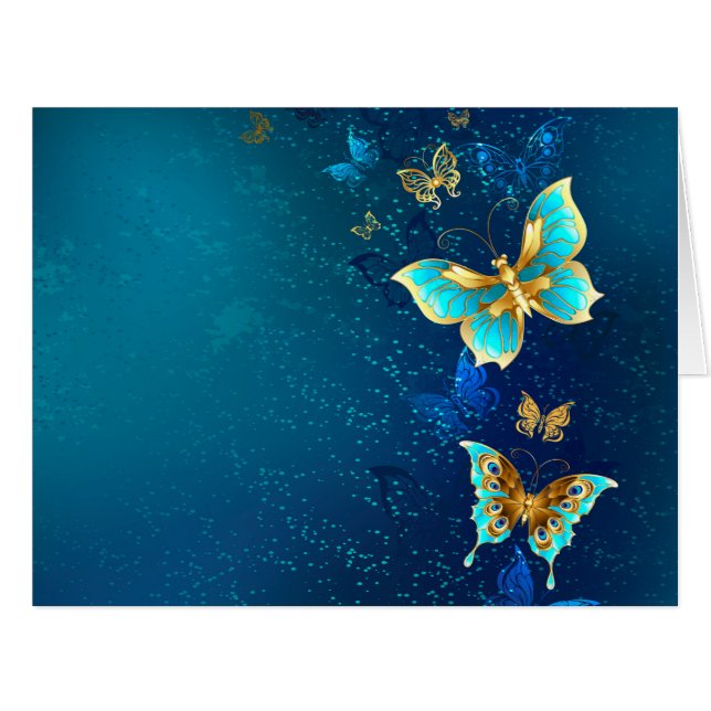 Golden Butterflies on a Blue Background (Front Horizontal)