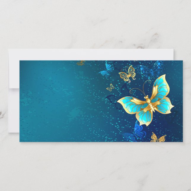 Golden Butterflies on a Blue Background (Front)