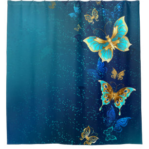 Golden Butterflies on a Blue Background