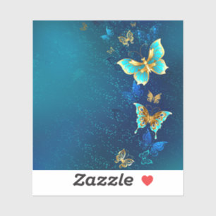 Golden Butterflies on a Blue Background