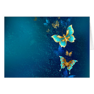 Golden Butterflies on a Blue Background