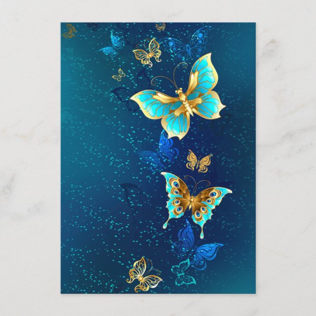 Golden Butterflies on a Blue Background Advice Card (Front)