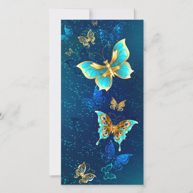 Golden Butterflies on a Blue Background Announcement (Front)