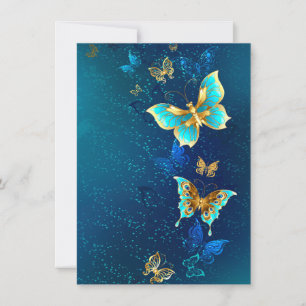 Golden Butterflies on a Blue Background Announcement
