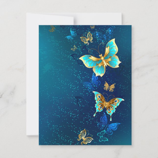 Golden Butterflies on a Blue Background Announcement (Front)