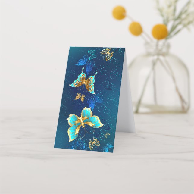 Golden Butterflies on a Blue Background Appointment Card (Back)