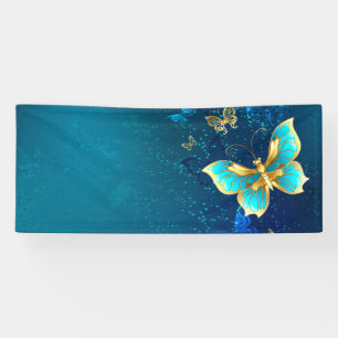 Golden Butterflies on a Blue Background Banner