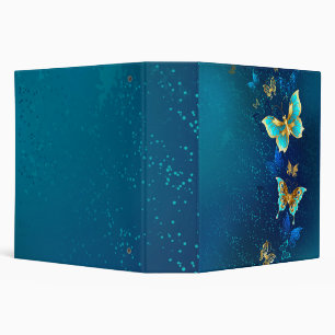 Golden Butterflies on a Blue Background Binder
