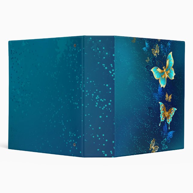 Golden Butterflies on a Blue Background Binder (Background)