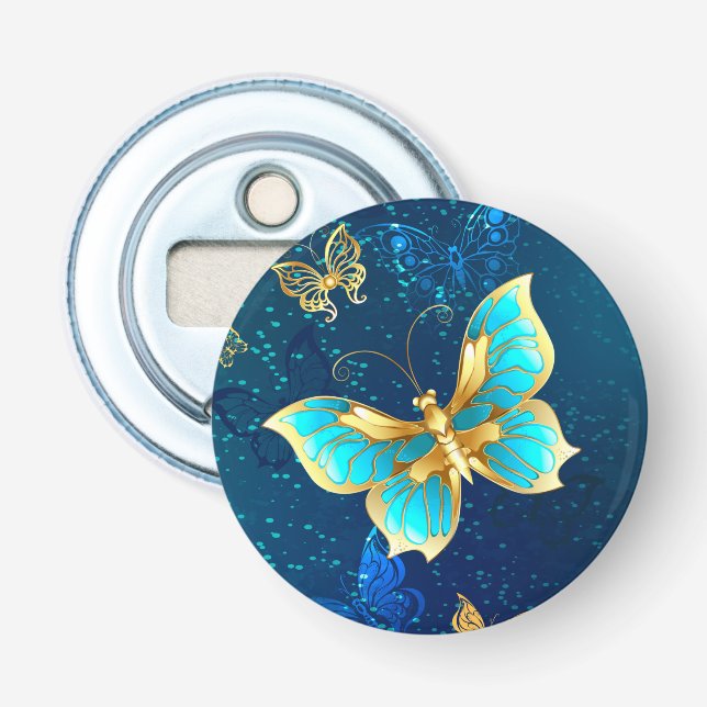 Golden Butterflies on a Blue Background Bottle Opener (Front)