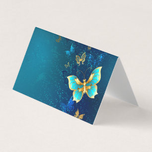 Golden Butterflies on a Blue Background Business Card