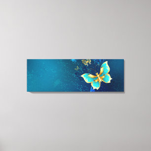 Golden Butterflies on a Blue Background Canvas Print