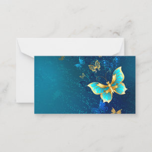 Golden Butterflies on a Blue Background Card