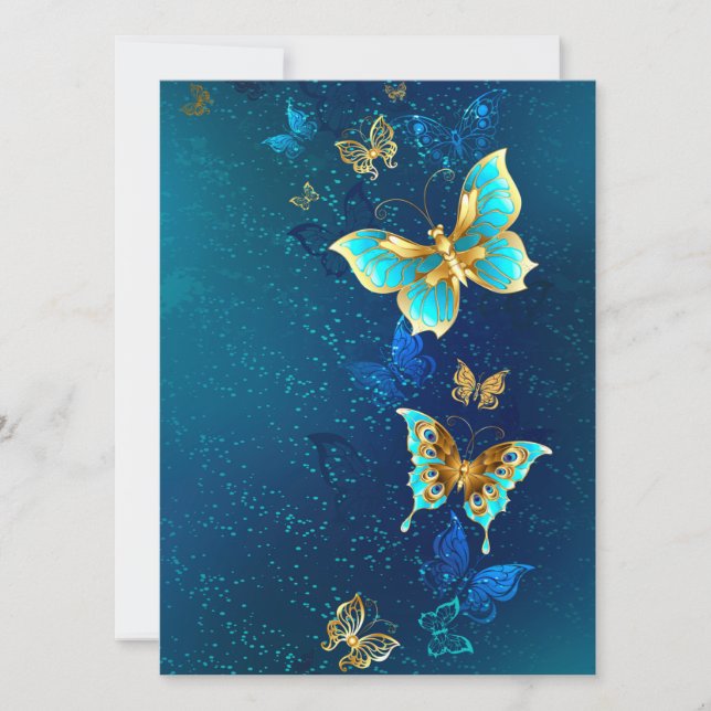 Golden Butterflies on a Blue Background Card (Front)