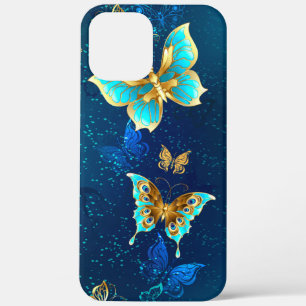 Golden Butterflies on a Blue Background iPhone 12 Pro Max Case