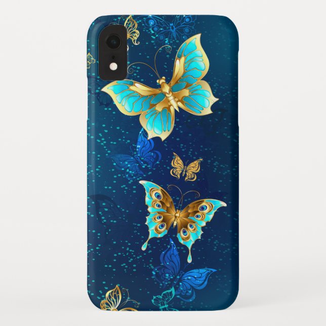 Golden Butterflies on a Blue Background Case-Mate iPhone Case (Back)