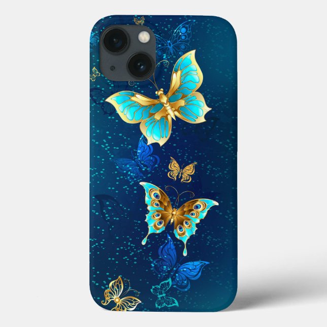 Golden Butterflies on a Blue Background Case-Mate iPhone Case (Back)