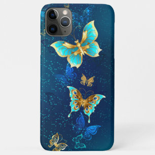Golden Butterflies on a Blue Background iPhone 11 Pro Max Case