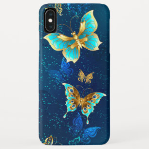 Golden Butterflies on a Blue Background iPhone XS Max Case