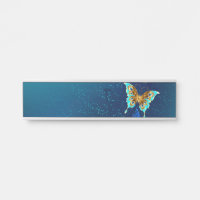 Golden Butterflies on a Blue Background