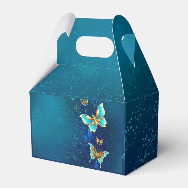 Golden Butterflies on a Blue Background Favor Box (Front Side)