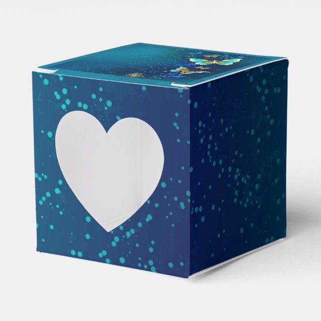 Golden Butterflies on a Blue Background Favor Box (Front Side)
