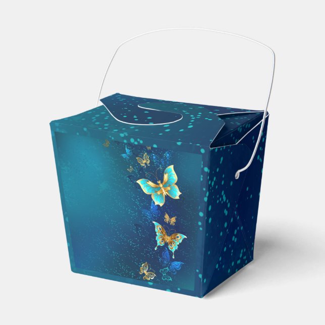 Golden Butterflies on a Blue Background Favor Box (Front Side)
