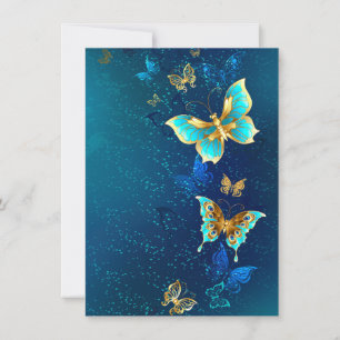 Golden Butterflies on a Blue Background Invitation