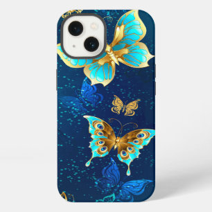 Golden Butterflies on a Blue Background iPhone 13 Case