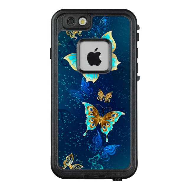 Golden Butterflies on a Blue Background LifeProof iPhone Case (Back)